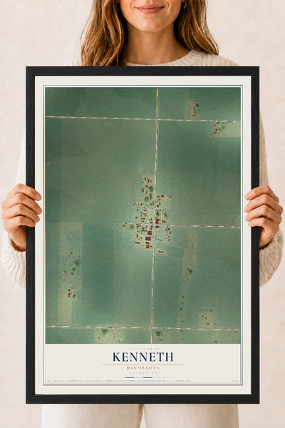 Map of Kenneth, Minnesota, 18 x 24 inch print in a black wood frame
