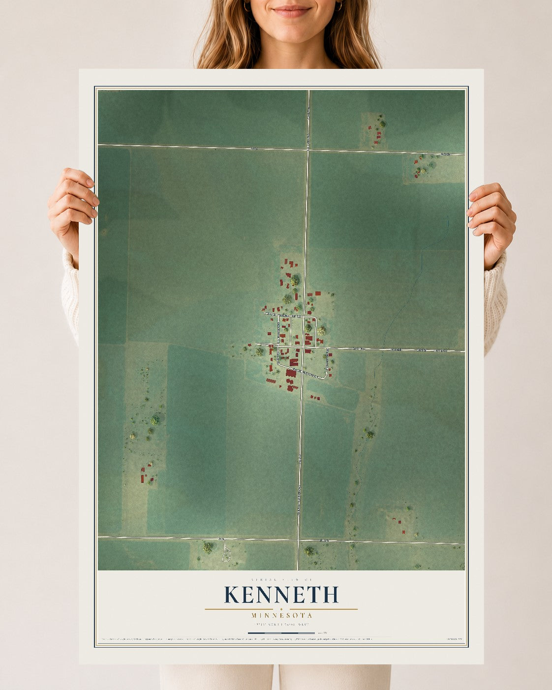 Map of Kenneth, Minnesota, 24 x 36 inch unframed archival matte print