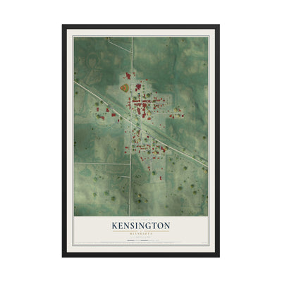 Map of Kensington, Minnesota, 12 x 18 inch print in a black wood frame