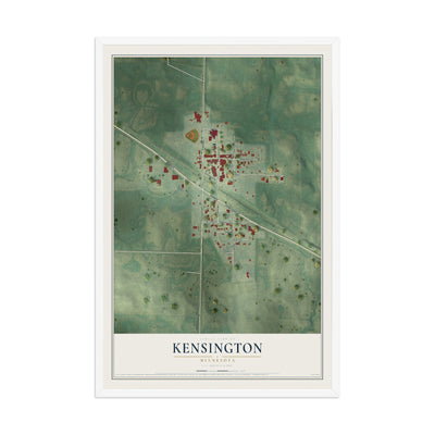 Map of Kensington, Minnesota, 12 x 18 inch print in a white wood frame