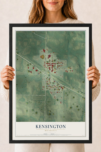 Map of Kensington, Minnesota, 18 x 24 inch print in a black wood frame