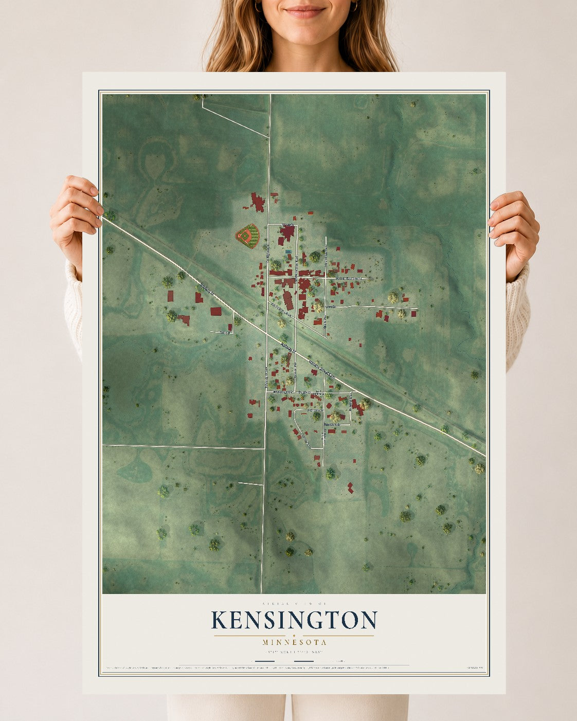 Map of Kensington, Minnesota, 24 x 36 inch unframed archival matte print