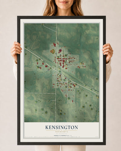 Map of Kensington, Minnesota, 24 x 36 inch print in a black wood frame