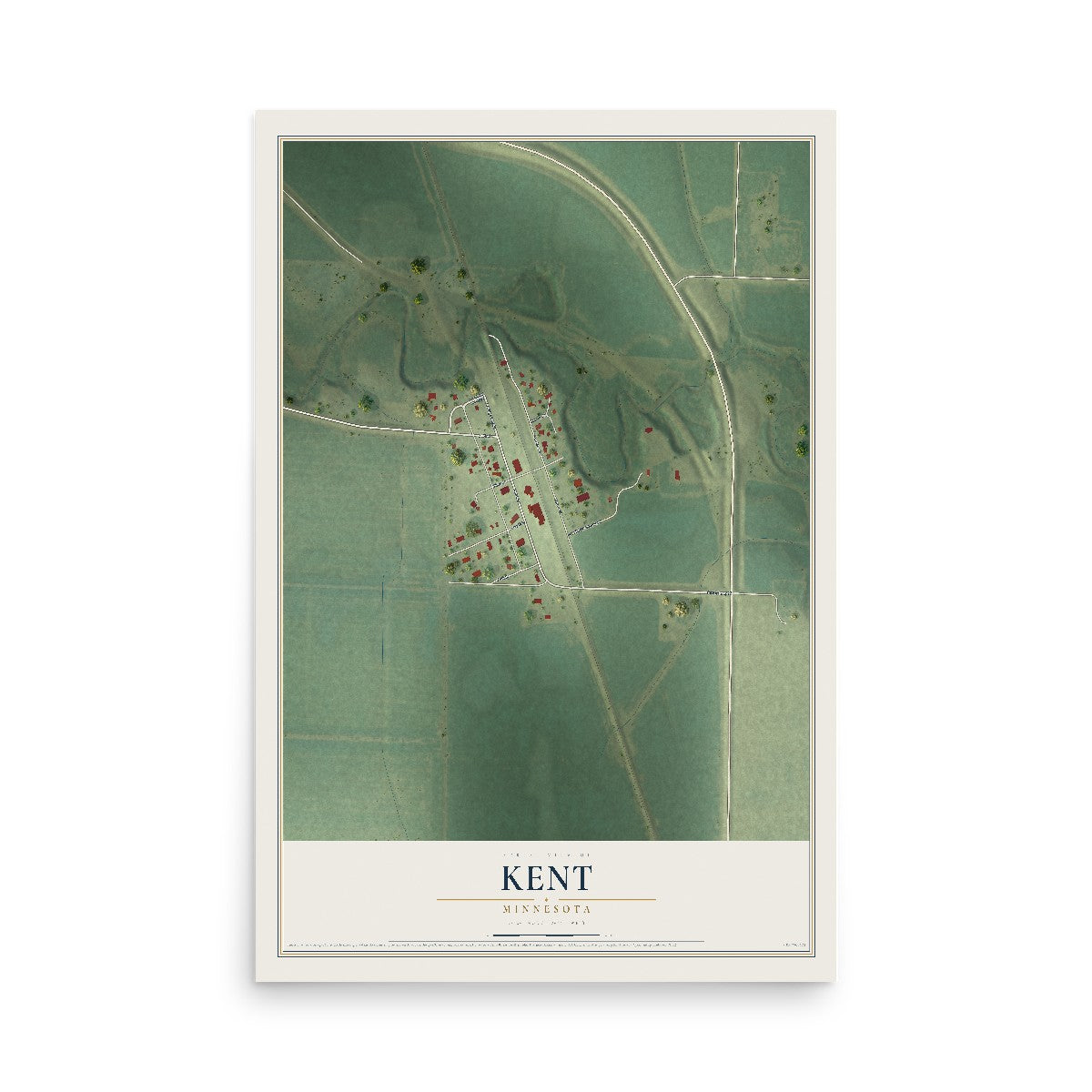 Map of Kent, Minnesota, 12 x 18 inch unframed archival matte print