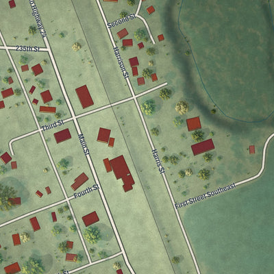Close-up of the map of Kent, Minnesota print showing street and building detail