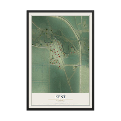 Map of Kent, Minnesota, 12 x 18 inch print in a black wood frame