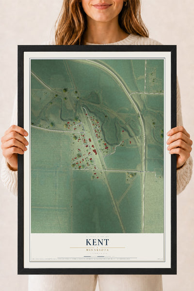 Map of Kent, Minnesota, 18 x 24 inch print in a black wood frame