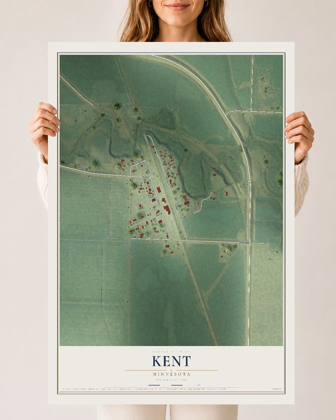 Map of Kent, Minnesota, 24 x 36 inch unframed archival matte print