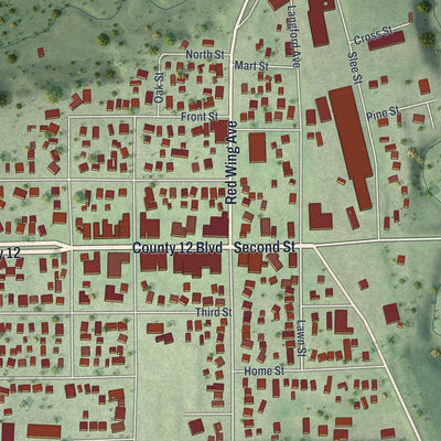 Close-up of the map of Kenyon, Minnesota print showing street and building detail