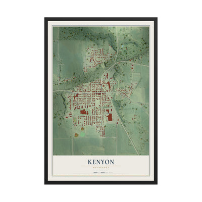 Map of Kenyon, Minnesota, 12 x 18 inch print in a black wood frame