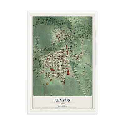 Map of Kenyon, Minnesota, 12 x 18 inch print in a white wood frame