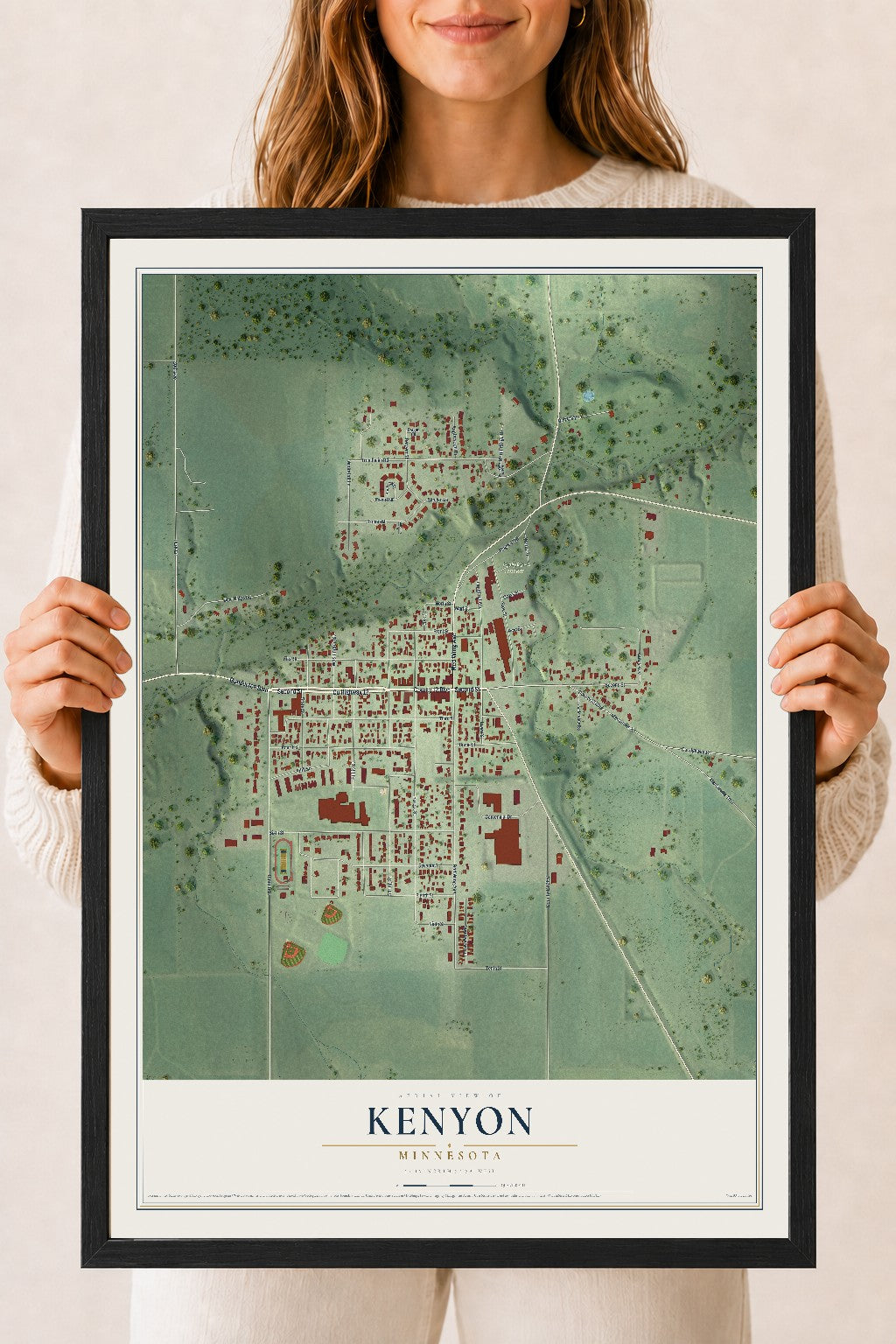 Map of Kenyon, Minnesota, 18 x 24 inch print in a black wood frame