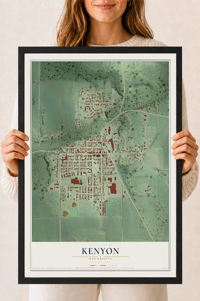Map of Kenyon, Minnesota, 18 x 24 inch print in a black wood frame