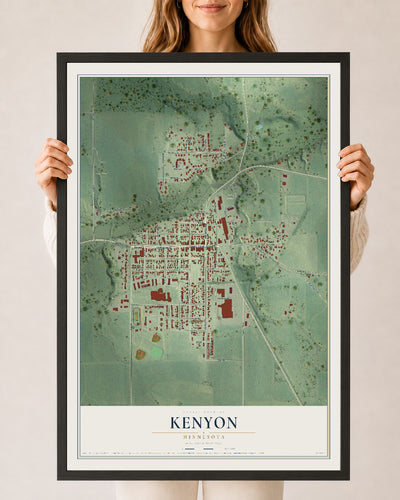 Map of Kenyon, Minnesota, 24 x 36 inch print in a black wood frame