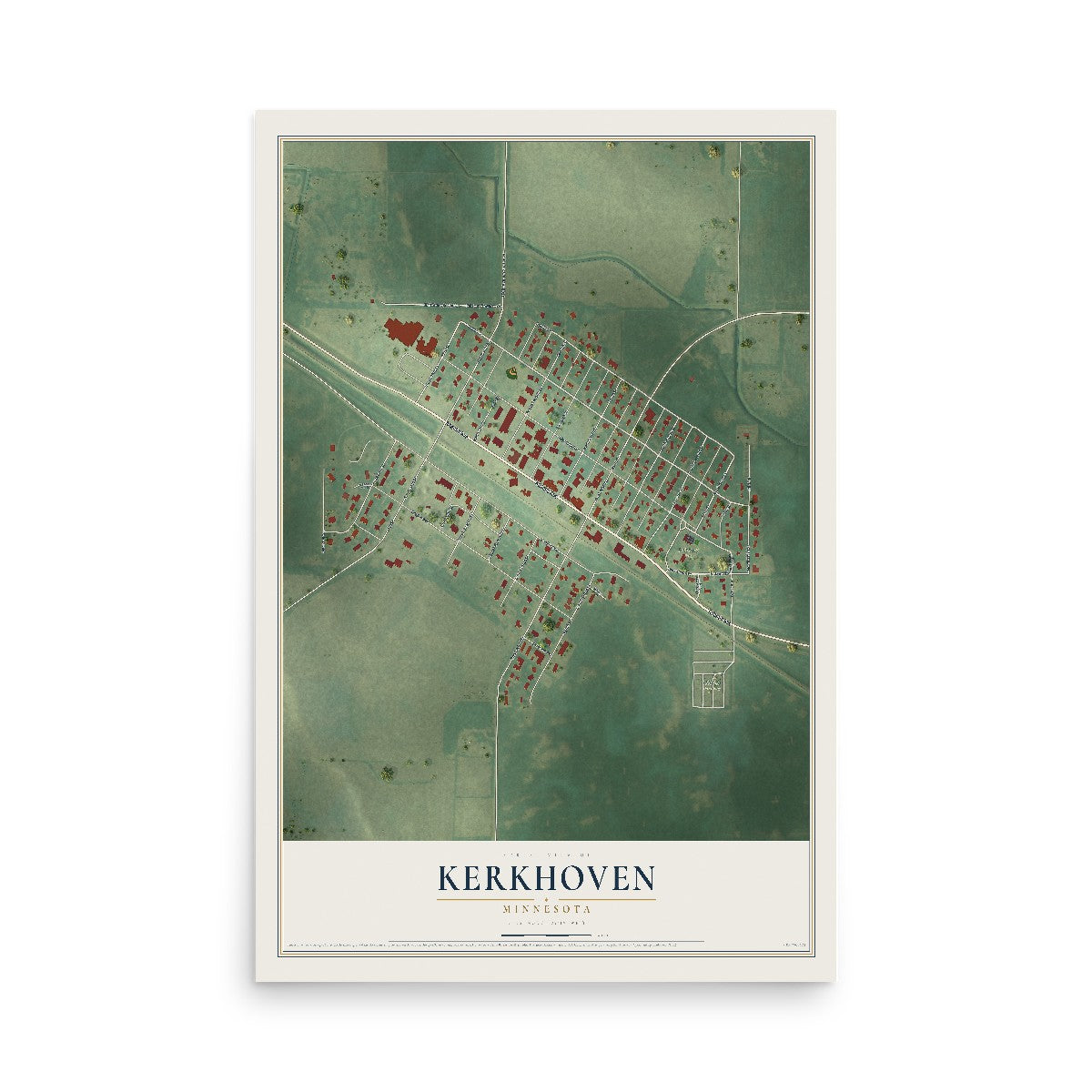Map of Kerkhoven, Minnesota, 12 x 18 inch unframed archival matte print