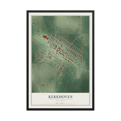 Map of Kerkhoven, Minnesota, 12 x 18 inch print in a black wood frame
