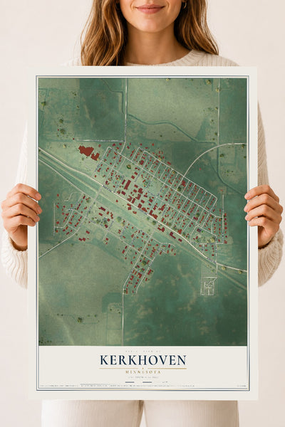 Map of Kerkhoven, Minnesota, 18 x 24 inch unframed archival matte print