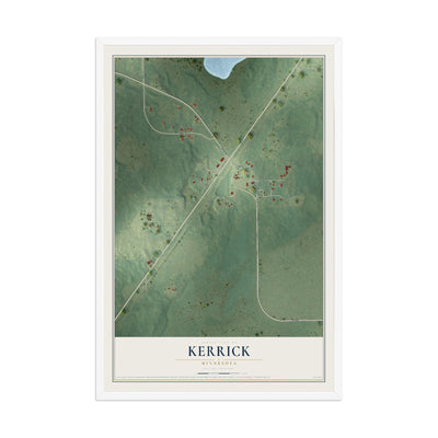 Map of Kerrick, Minnesota, 12 x 18 inch print in a white wood frame