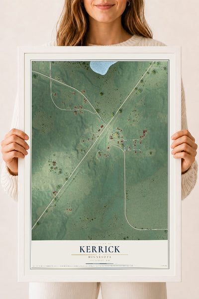 Map of Kerrick, Minnesota, 18 x 24 inch print in a white wood frame