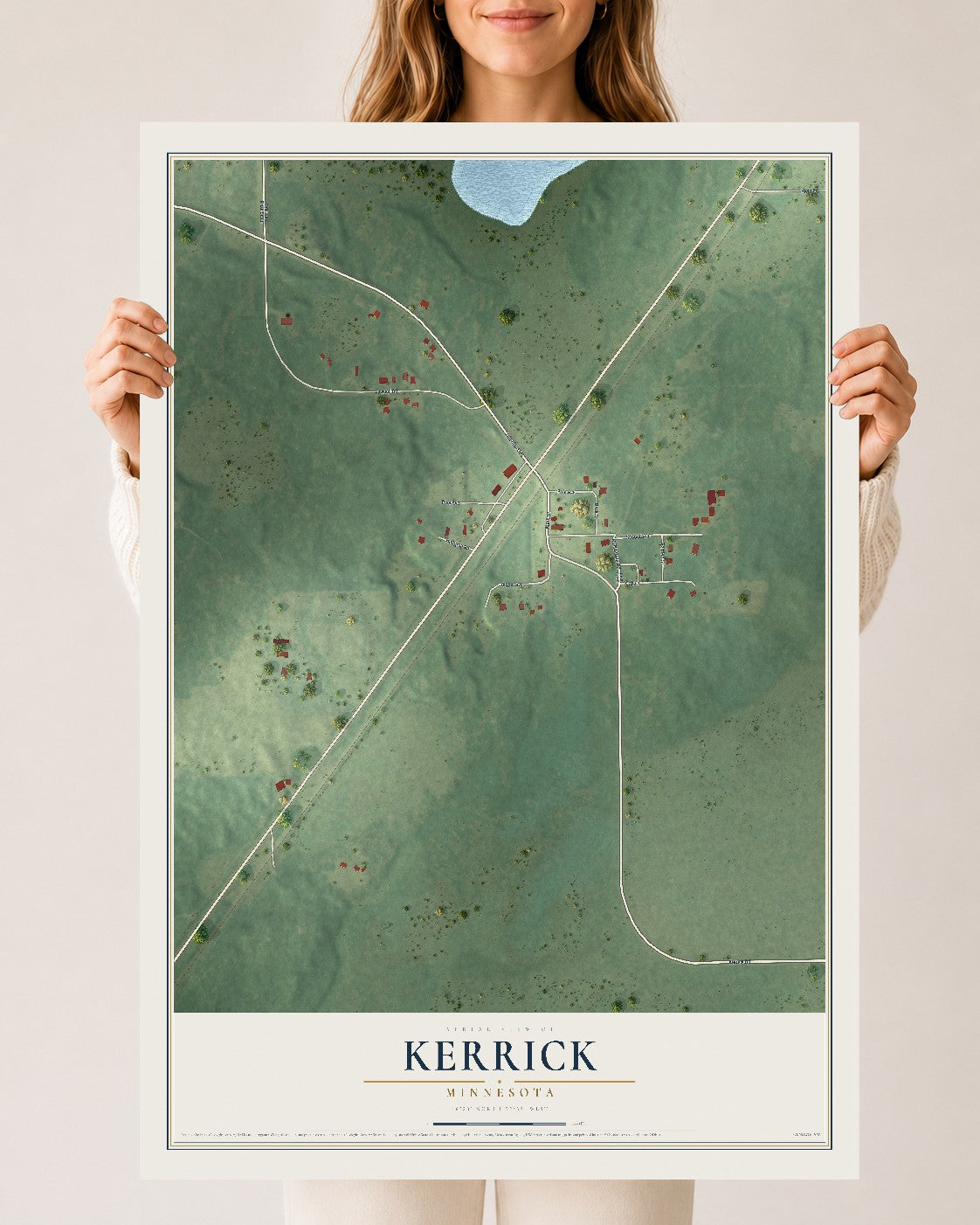 Map of Kerrick, Minnesota, 24 x 36 inch unframed archival matte print