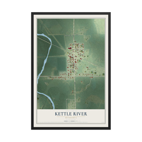 Map of Kettle River, Minnesota, 12 x 18 inch print in a black wood frame
