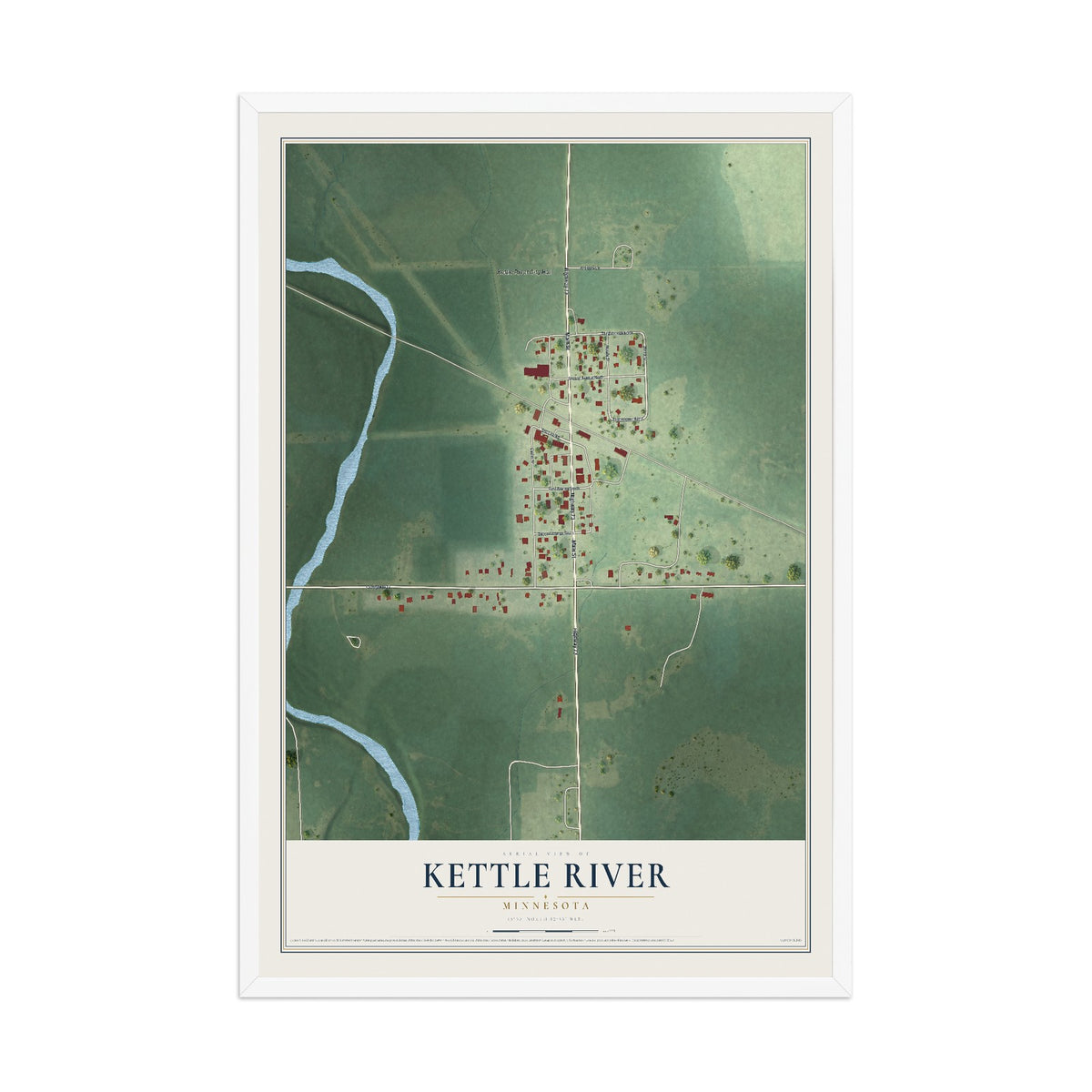 Map of Kettle River, Minnesota, 12 x 18 inch print in a white wood frame