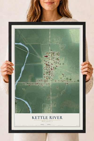 Map of Kettle River, Minnesota, 18 x 24 inch print in a black wood frame