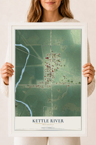 Map of Kettle River, Minnesota, 18 x 24 inch print in a white wood frame