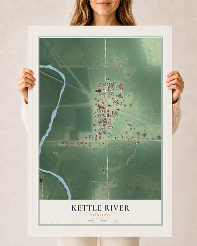 Map of Kettle River, Minnesota, 24 x 36 inch print in a white wood frame