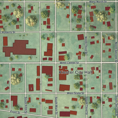Close-up of the map of Kiester, Minnesota print showing street and building detail
