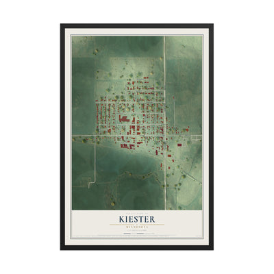 Map of Kiester, Minnesota, 12 x 18 inch print in a black wood frame