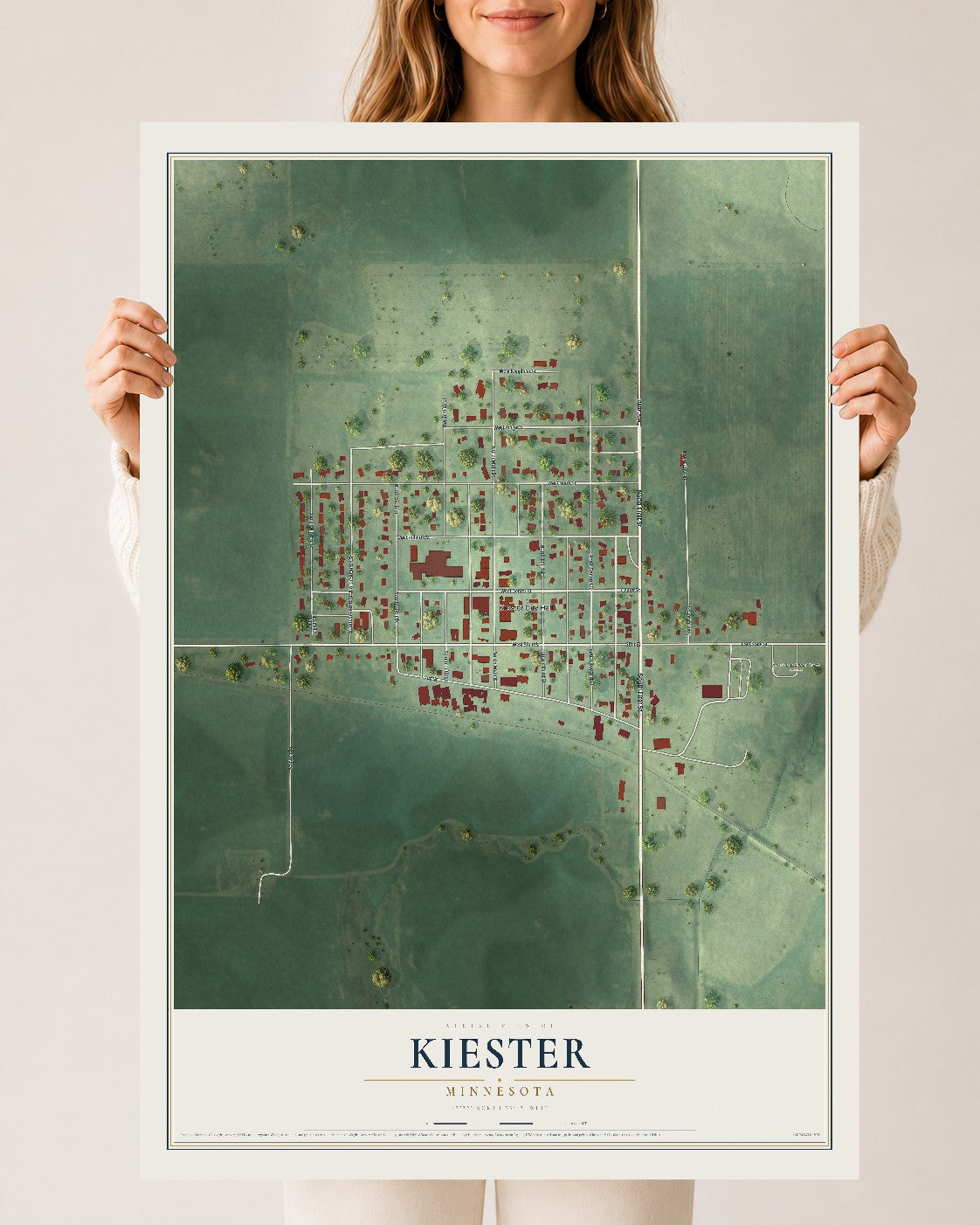 Map of Kiester, Minnesota, 24 x 36 inch unframed archival matte print