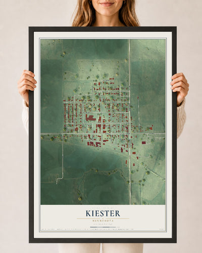 Map of Kiester, Minnesota, 24 x 36 inch print in a black wood frame
