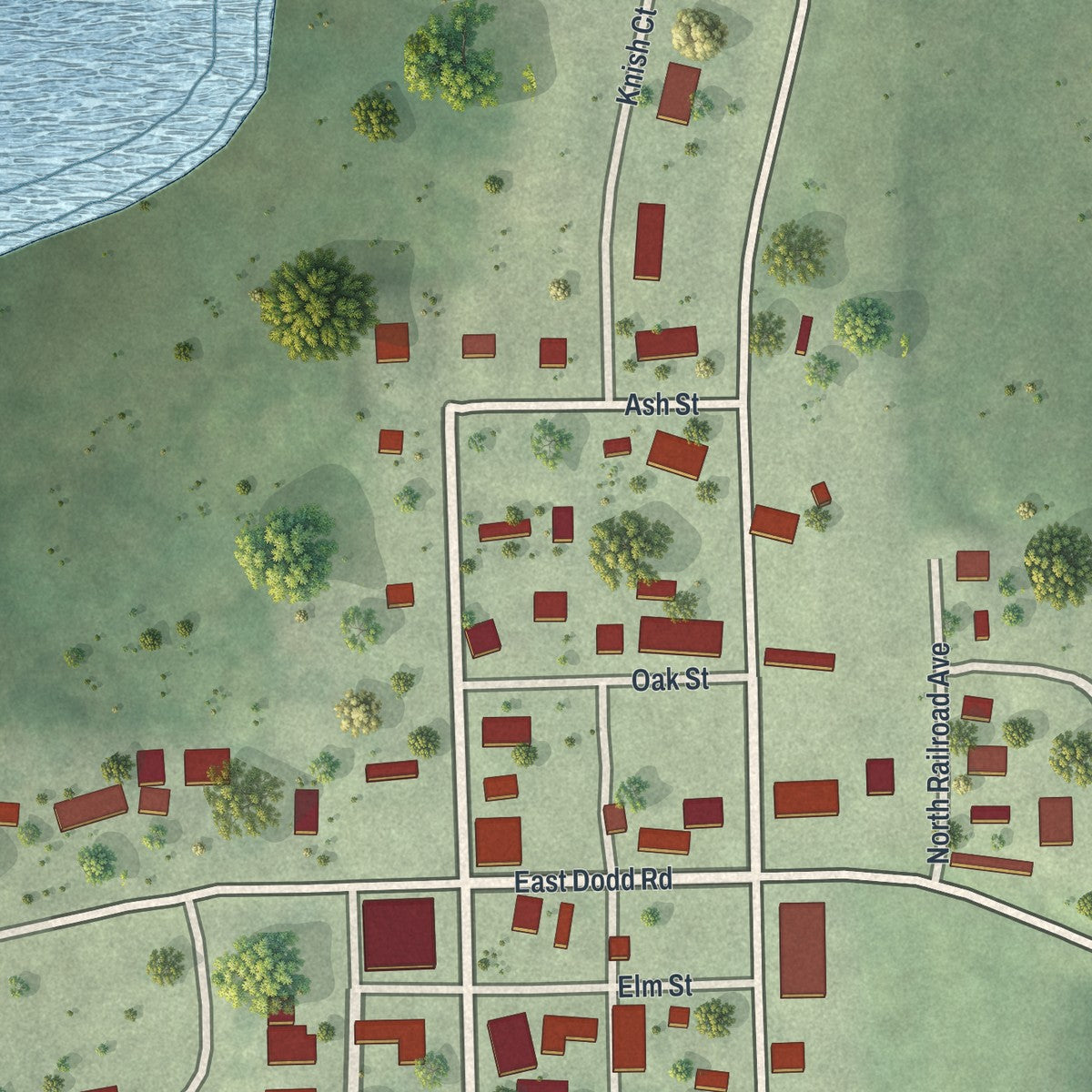 Close-up of the map of Kilkenny, Minnesota print showing street and building detail