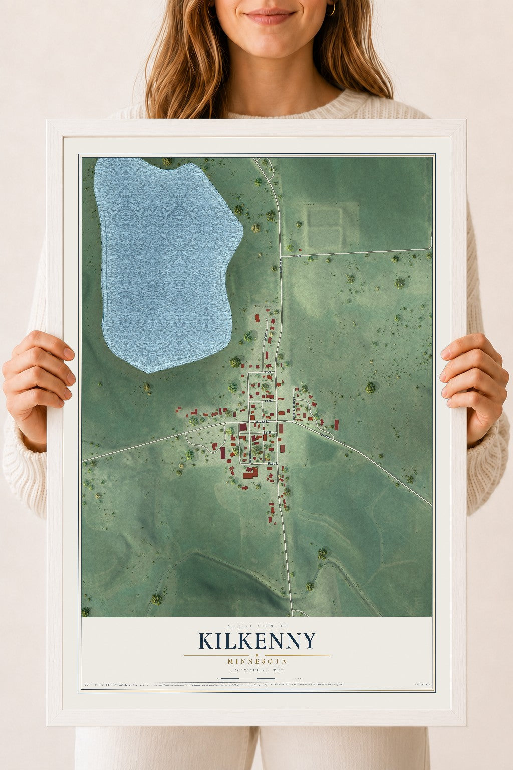 Map of Kilkenny, Minnesota, 18 x 24 inch print in a white wood frame