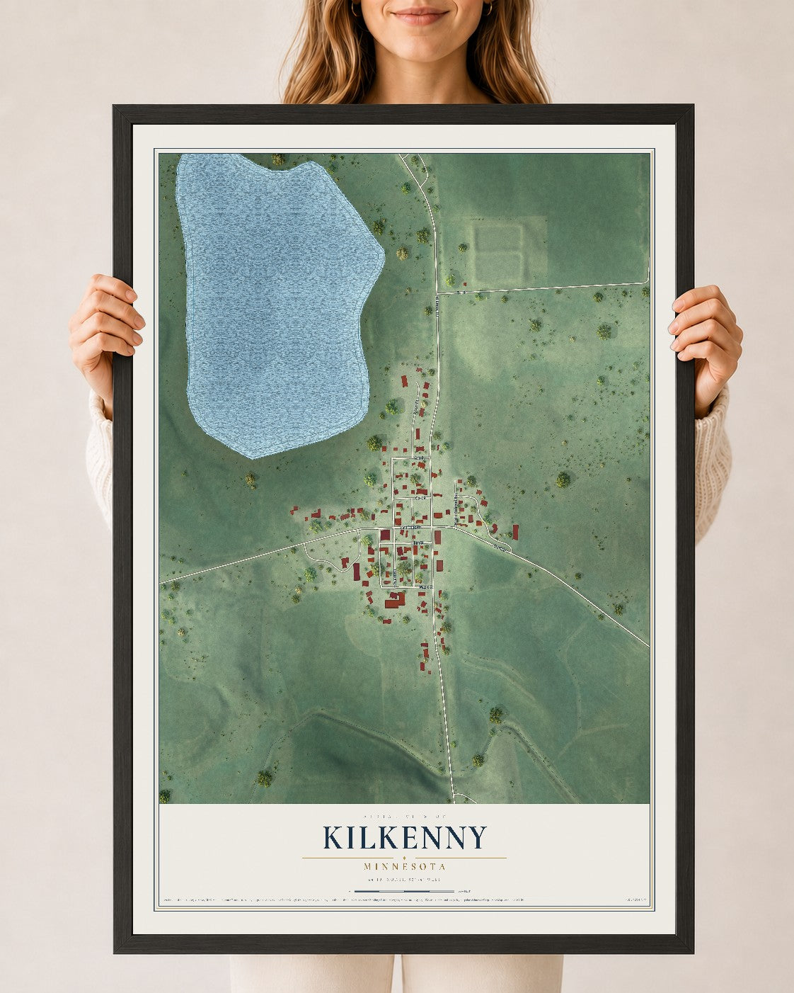 Map of Kilkenny, Minnesota, 24 x 36 inch print in a black wood frame