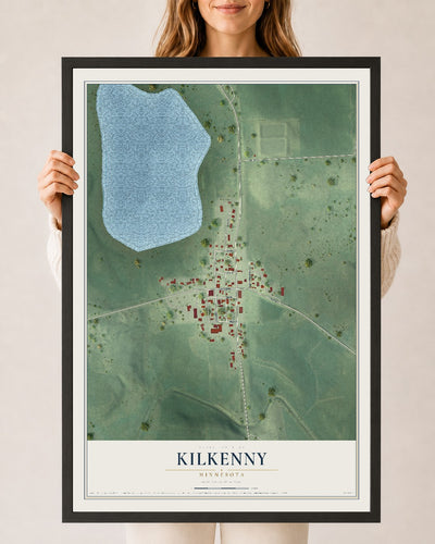Map of Kilkenny, Minnesota, 24 x 36 inch print in a black wood frame