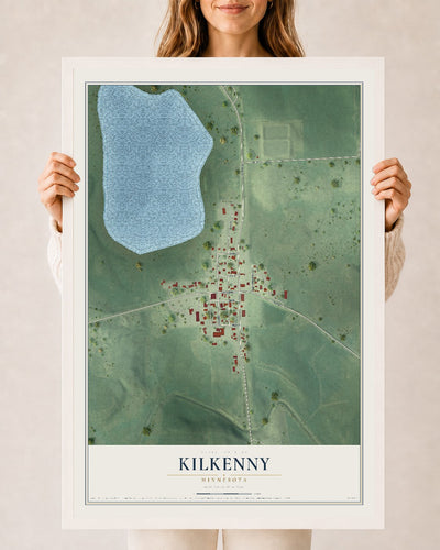 Map of Kilkenny, Minnesota, 24 x 36 inch print in a white wood frame
