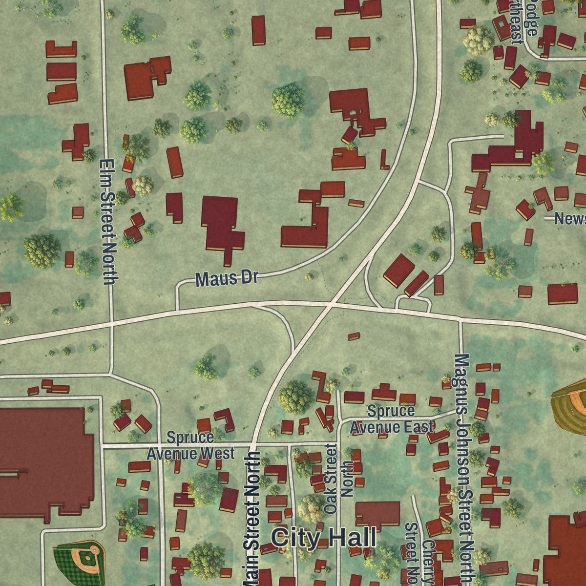 Close-up of the map of Kimball, Minnesota print showing street and building detail