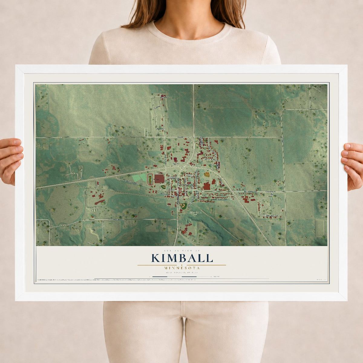 Map of Kimball, Minnesota, 18 x 24 inch print in a white wood frame
