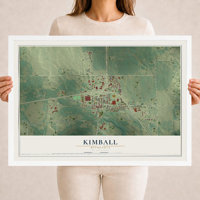 Map of Kimball, Minnesota, 18 x 24 inch print in a white wood frame