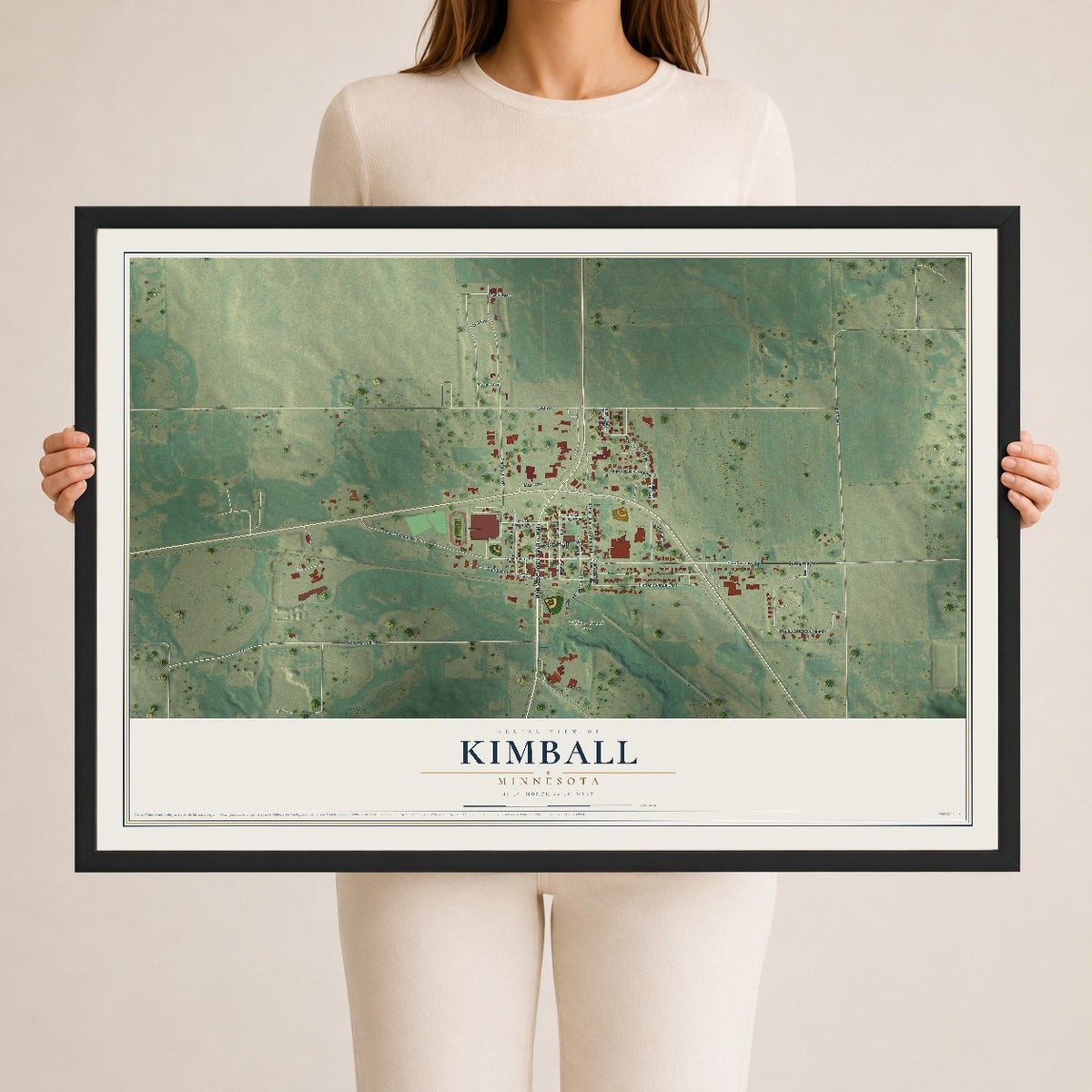 Map of Kimball, Minnesota, 24 x 36 inch print in a black wood frame