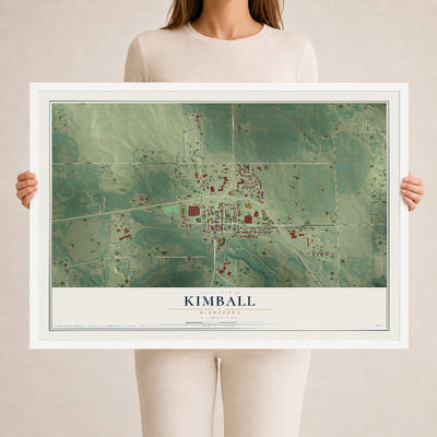 Map of Kimball, Minnesota, 24 x 36 inch print in a white wood frame