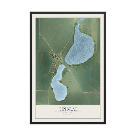Map of Kinbrae, Minnesota, 12 x 18 inch print in a black wood frame