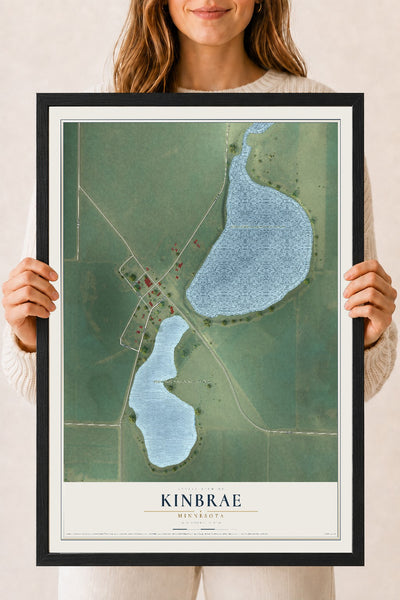 Map of Kinbrae, Minnesota, 18 x 24 inch print in a black wood frame