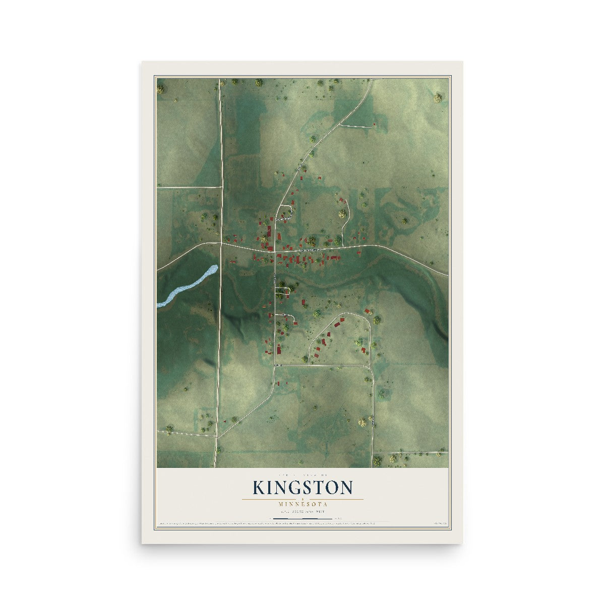 Map of Kingston, Minnesota, 12 x 18 inch unframed archival matte print
