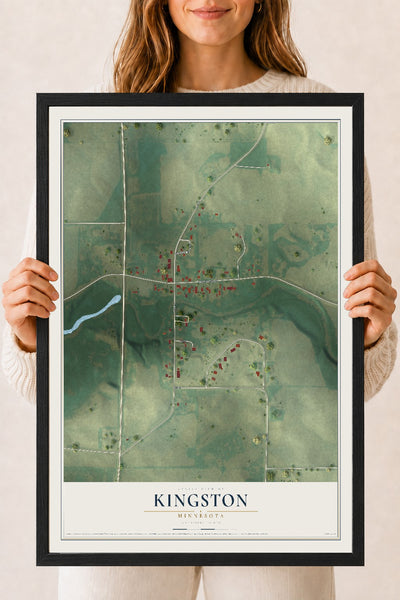 Map of Kingston, Minnesota, 18 x 24 inch print in a black wood frame