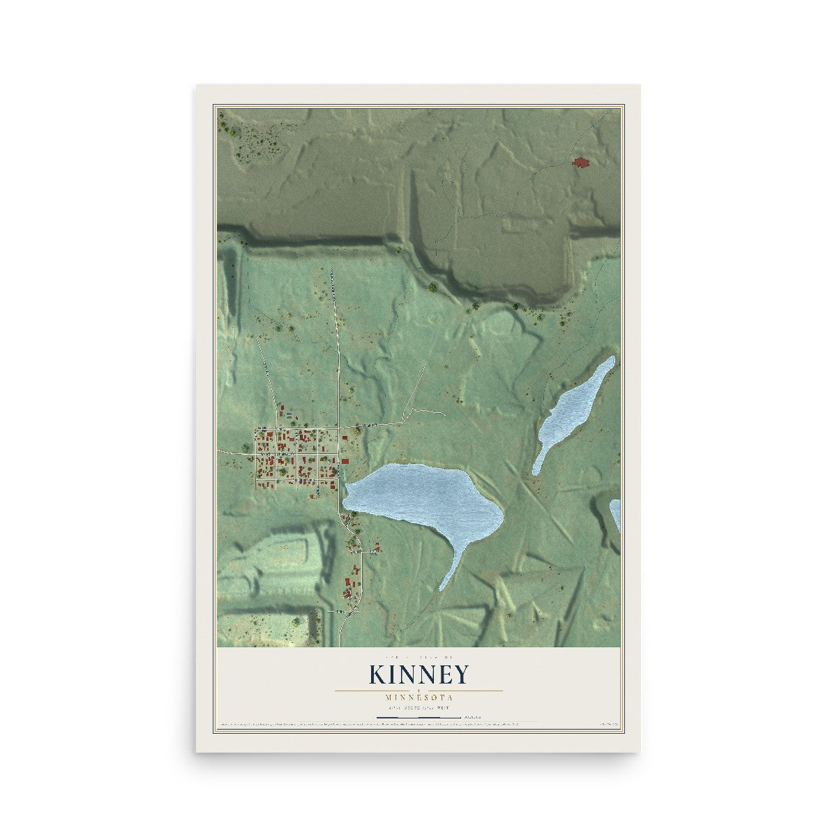 Map of Kinney, Minnesota, 12 x 18 inch unframed archival matte print
