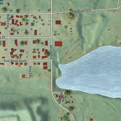 Close-up of the map of Kinney, Minnesota print showing street and building detail