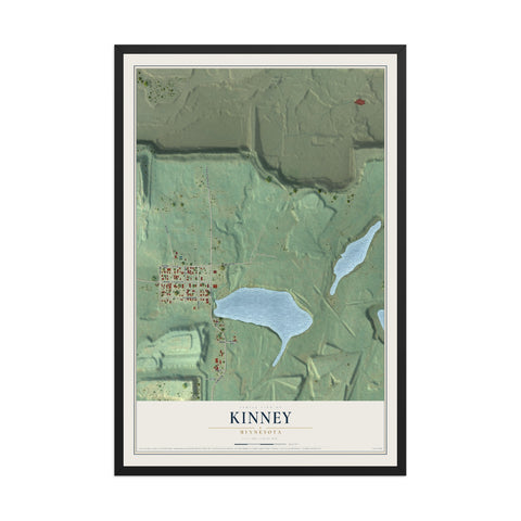 Map of Kinney, Minnesota, 12 x 18 inch print in a black wood frame